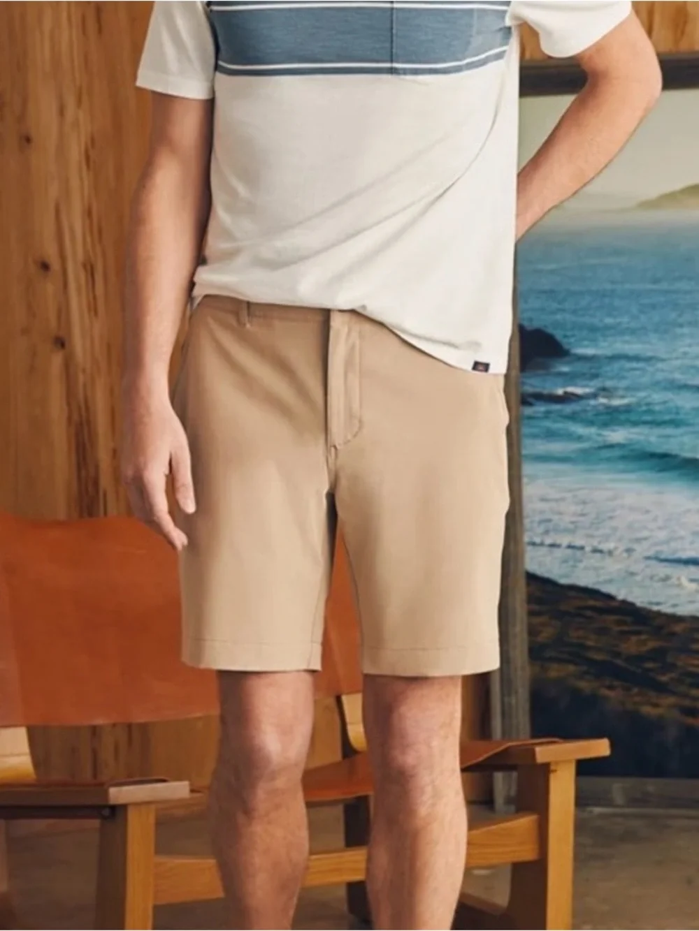 Faherty All Day™ Shorts 9” Khaki Tan Flat Front Stretch Men’s Size 33
